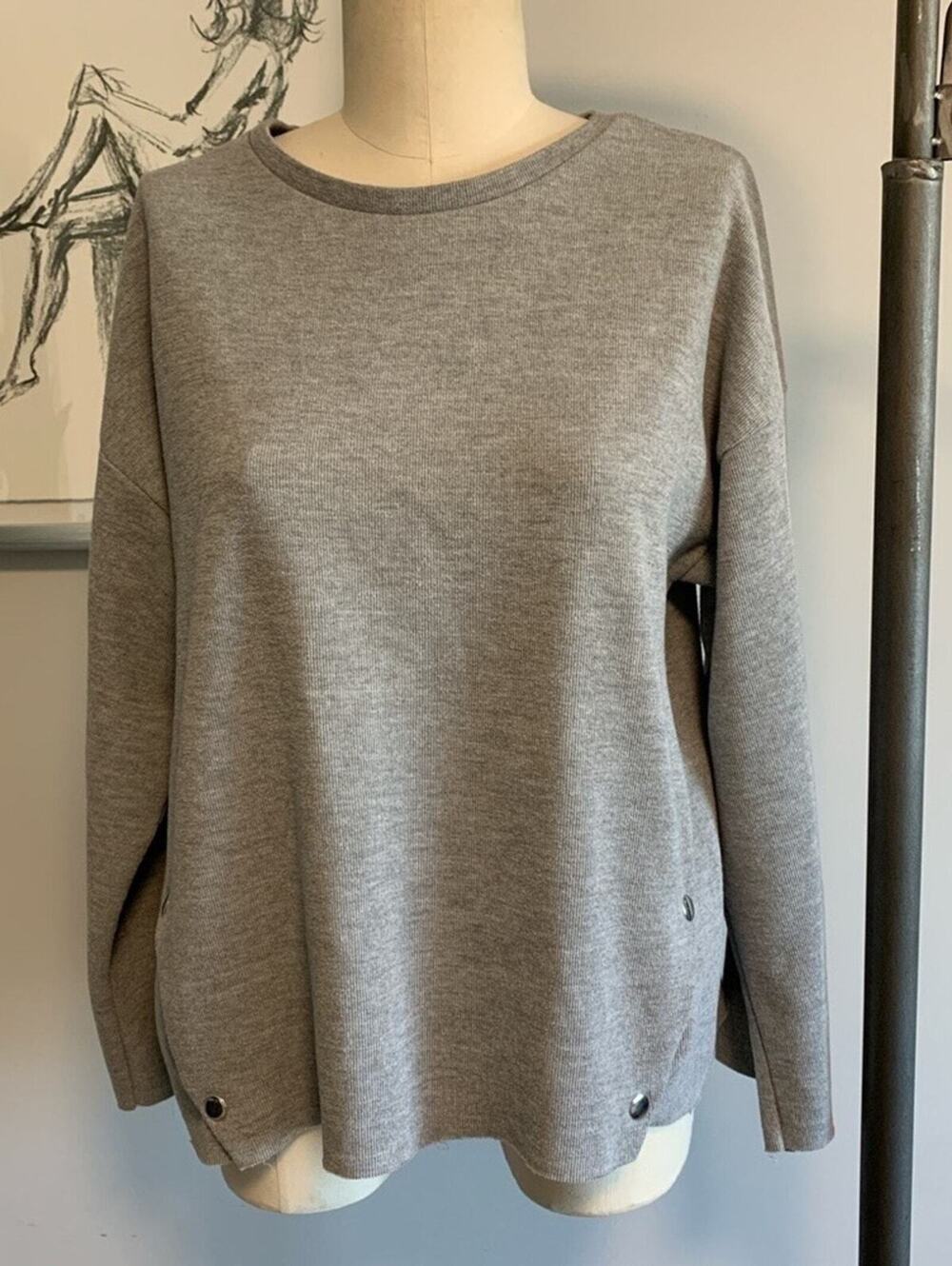 Zara Grey Relaxed Fit Long Sleeve Pullover